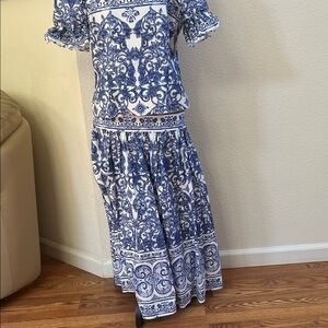 ANTONIO MELANI Blue and White Midi top and skirt. 2 pieces